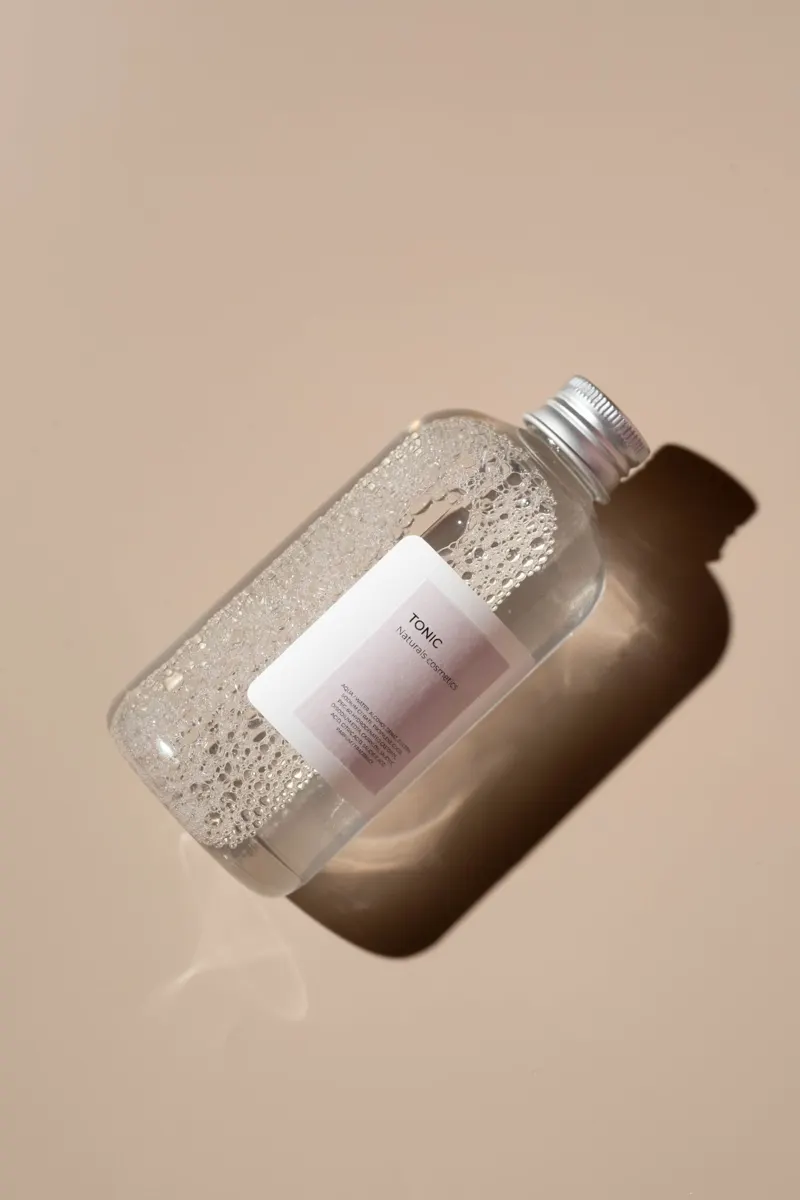 Skincare bottle on a warm backdrop, product gallery